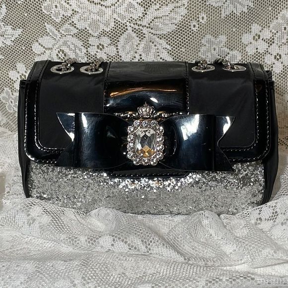 My Flat in London Handbags - My Flat In London Black Greenwich With Silver Glitter